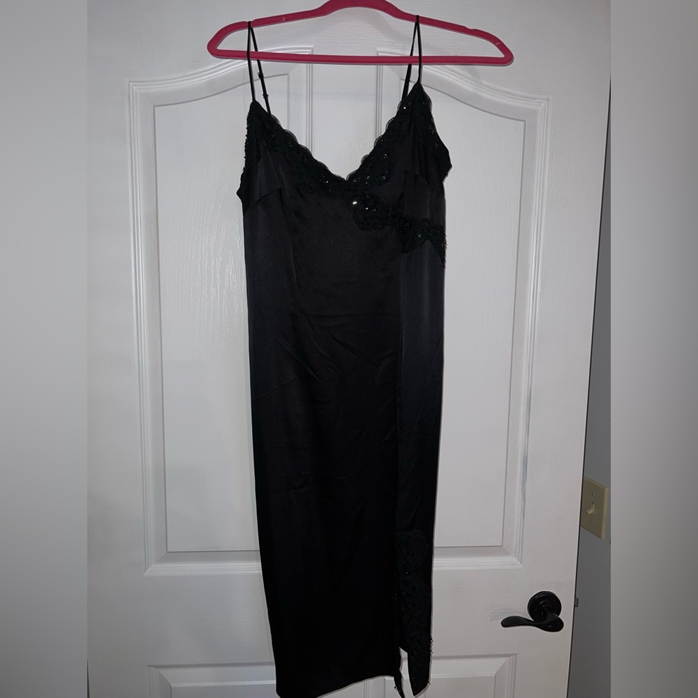 Black Satin slip dress with side slit